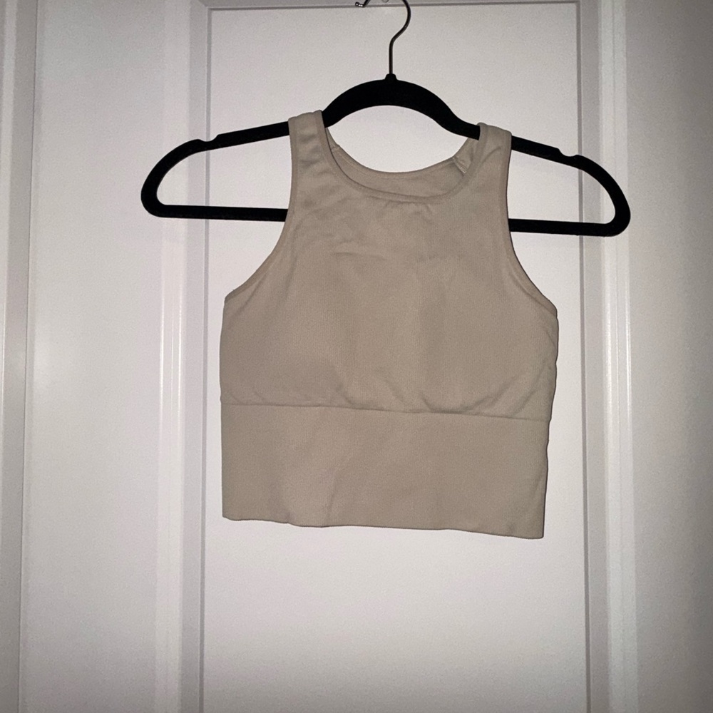 H&M Light Beige High-Neck Crop Sport Bra - Picture 1 of 2